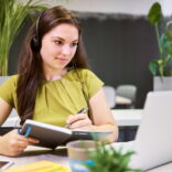 Student participating in a virtual meeting.