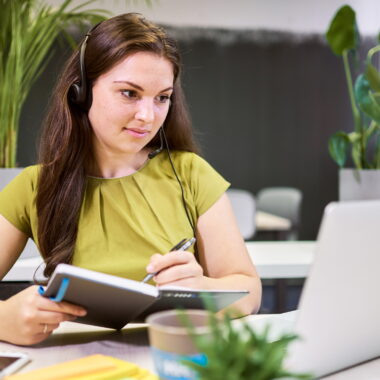 Student participating in a virtual meeting.