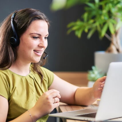 Student taking part in a virtual meeting,