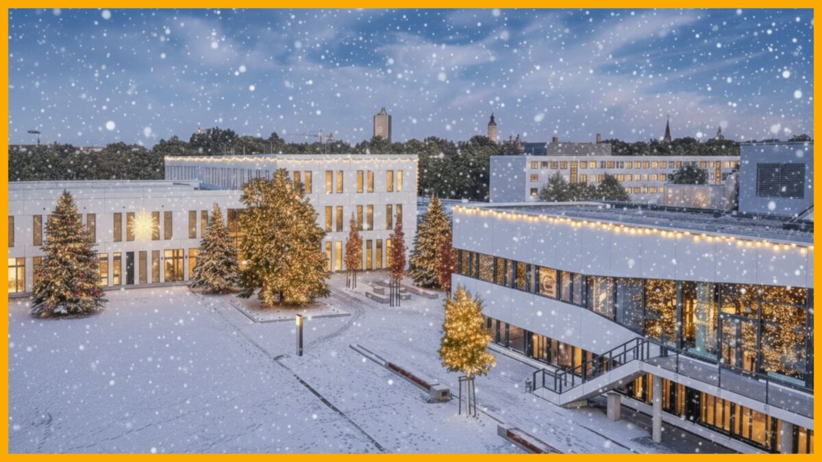 HHL Campus Leipzig with Snow and Christmas Lights
