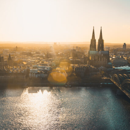 Panoramic view of Cologne, Germany at sunset