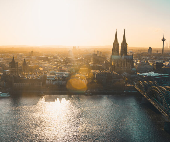Panoramic view of Cologne, Germany at sunset